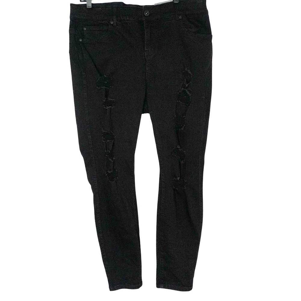 NEW Torrid Size 18S Bombshell Skinny High Rise Black Distressed Denim Jeans